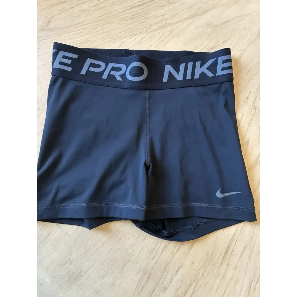 Nike Pro Dri Fit Women’s Mini Shorts Black XS Gym Running Grey Swoosh Logo 3”